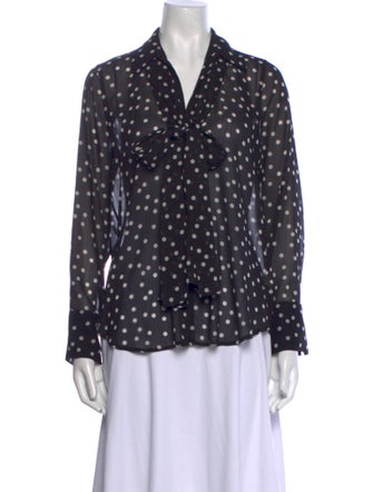 L'Agence Polka Dot Print Tie Neck Button-Up Top