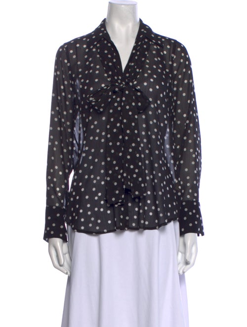L'Agence Polka Dot Print Tie Neck Button-Up Top