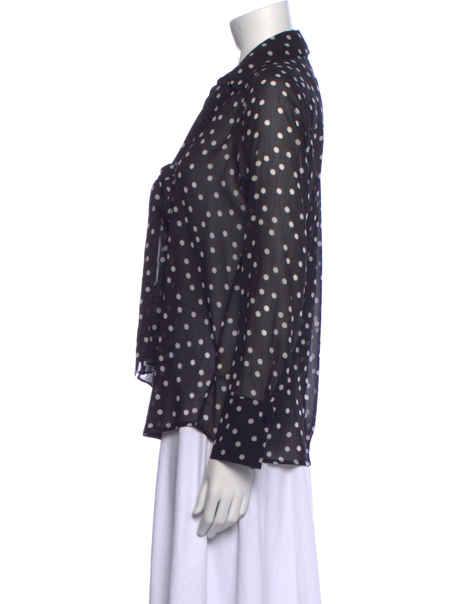 L'Agence Polka Dot Print Tie Neck Button-Up Top