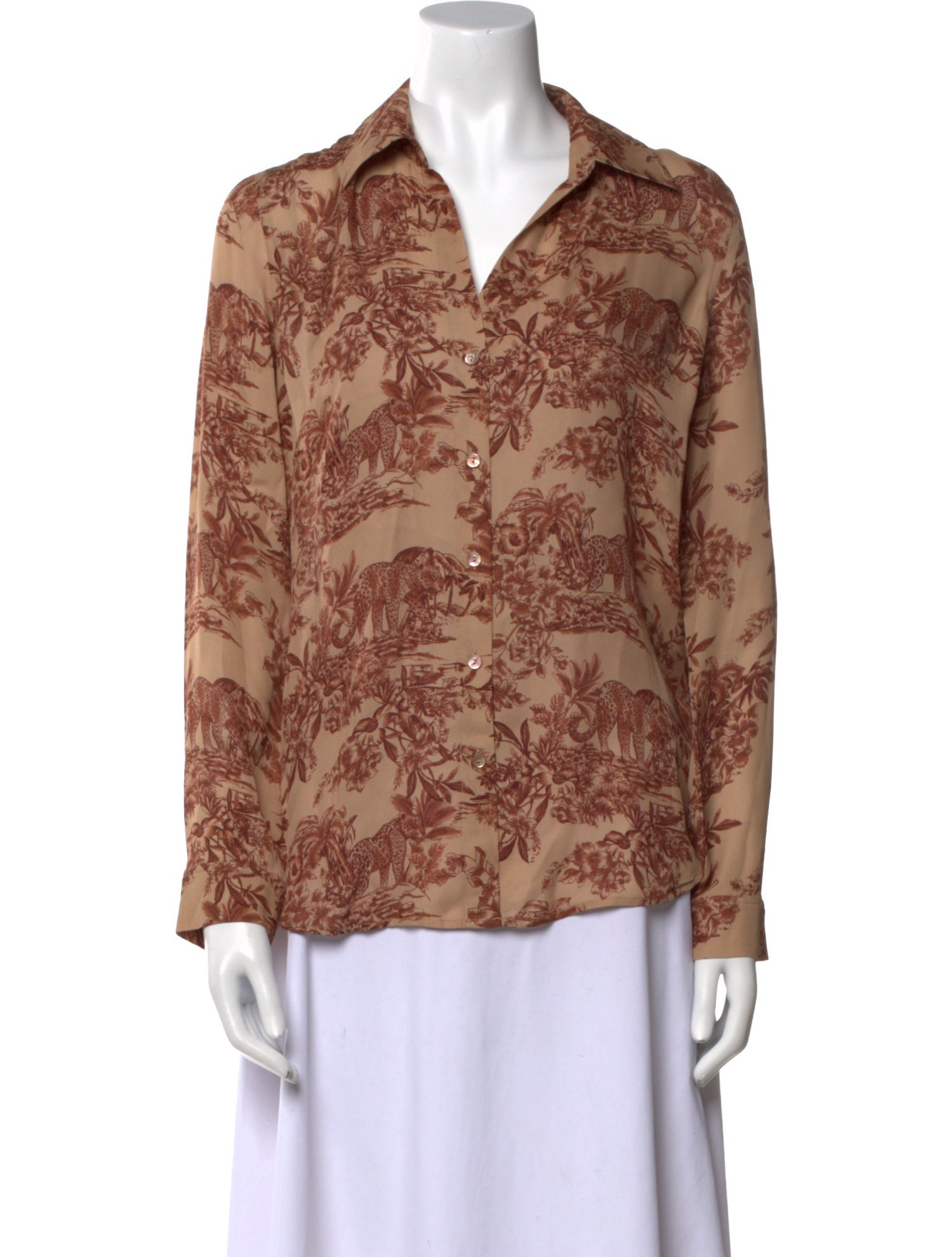 L'Agence Silk Floral Print Button-Up Top