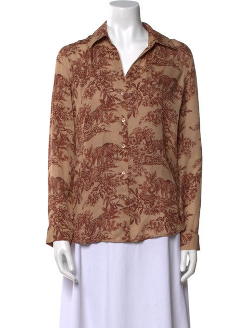 L'Agence Silk Floral Print Button-Up Top