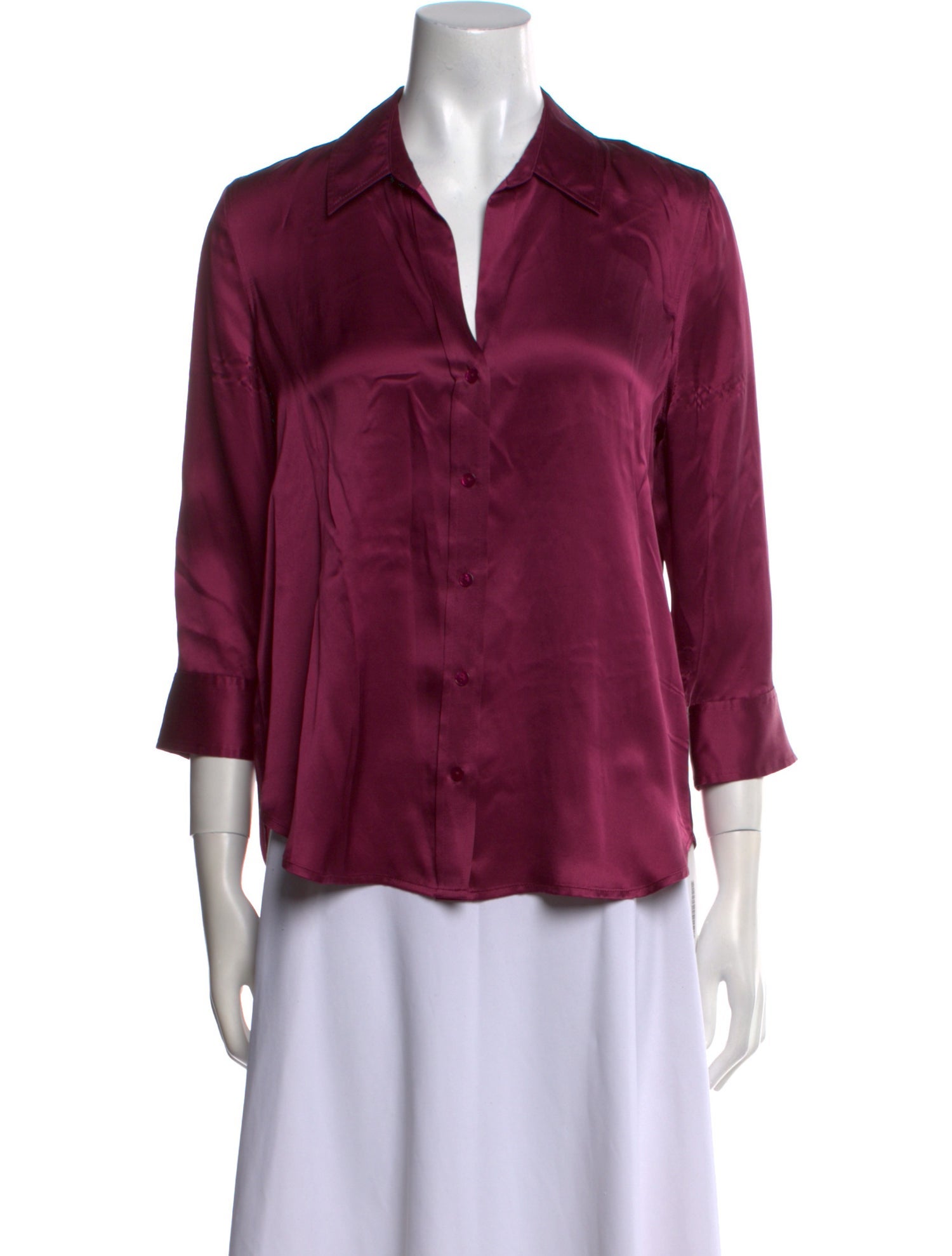 L'Agence Silk Three-Quarter Sleeve Button-Up Top