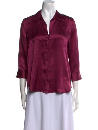 L'Agence Silk Three-Quarter Sleeve Button-Up Top