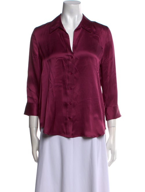 L'Agence Silk Three-Quarter Sleeve Button-Up Top