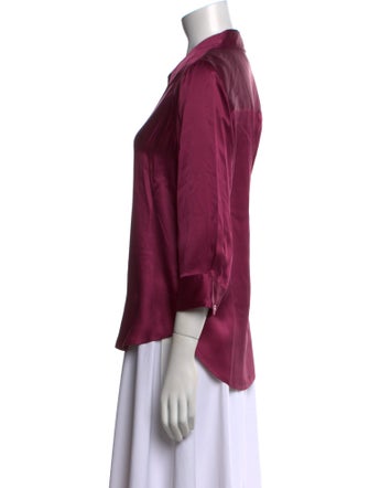 L'Agence Silk Three-Quarter Sleeve Button-Up Top