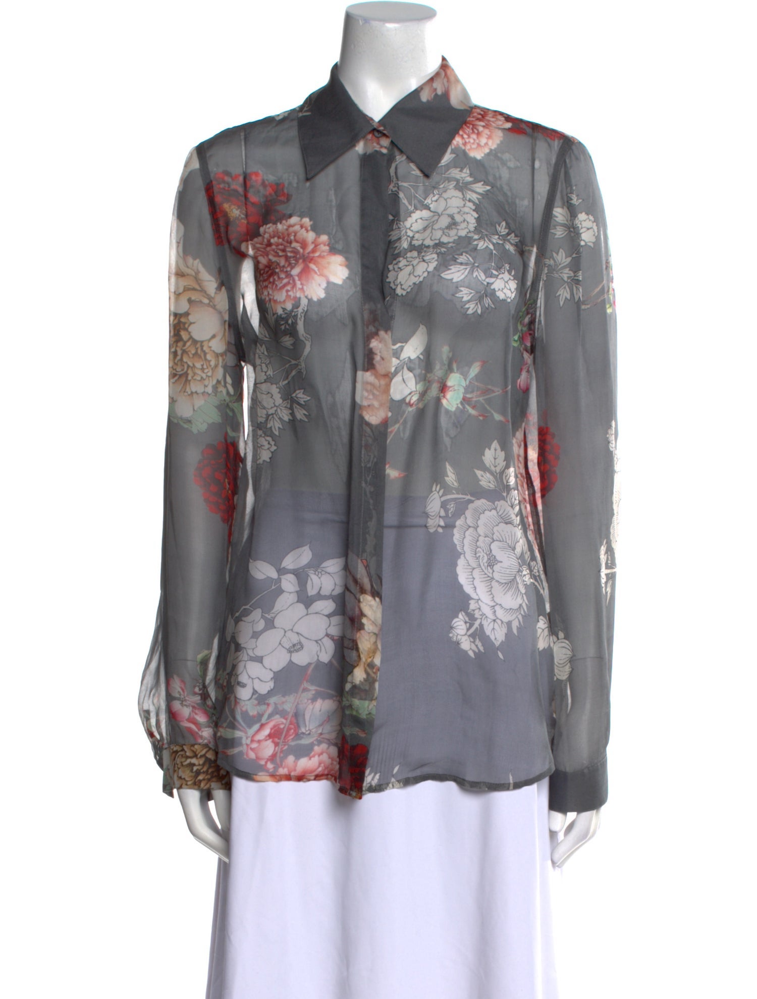 L'Agence Silk Floral Print Button-Up Top