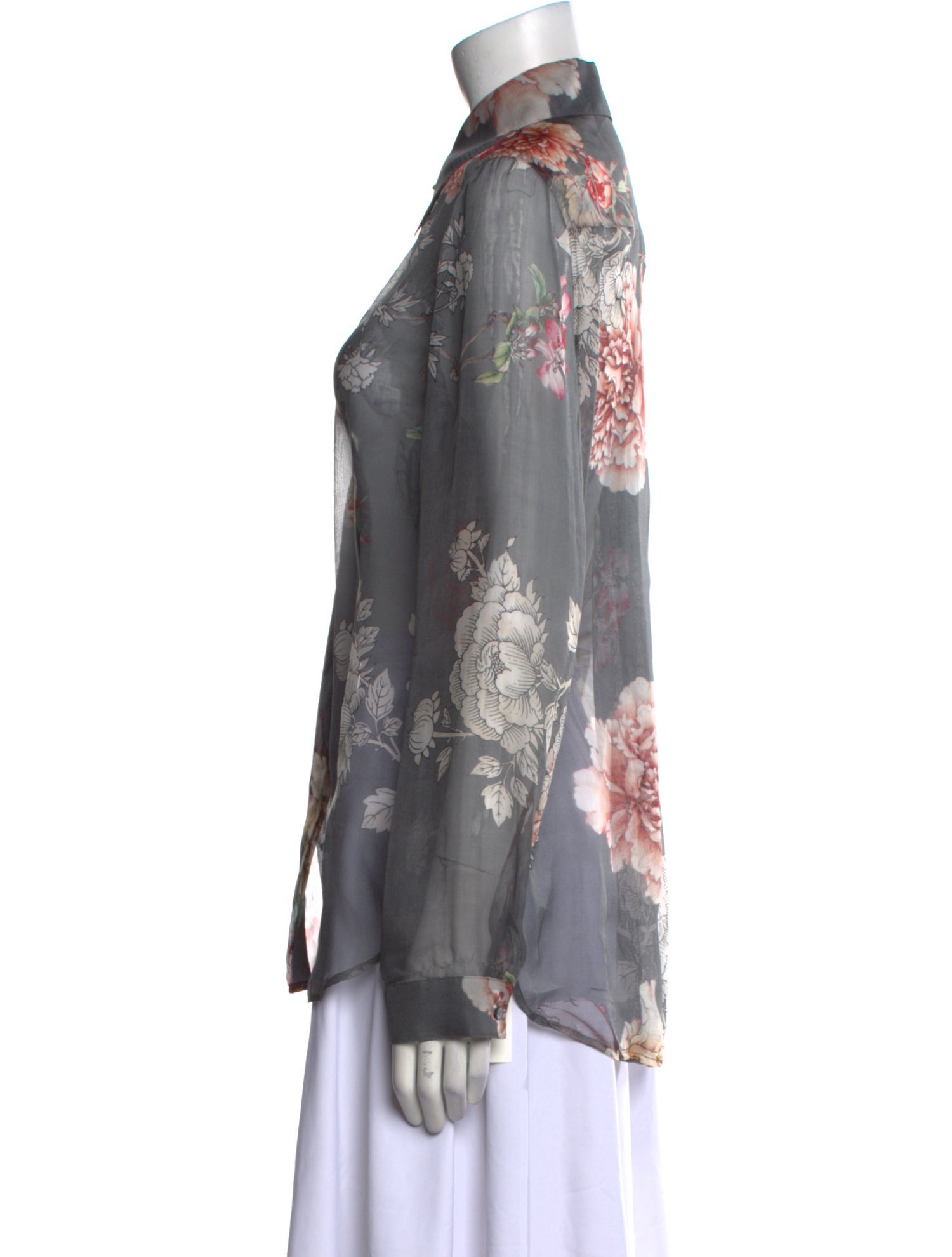 L'Agence Silk Floral Print Button-Up Top