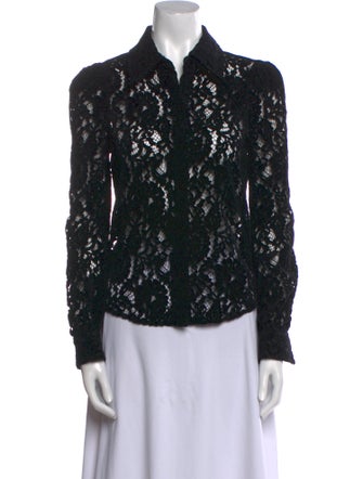 L'Agence Lace Pattern Long Sleeve Button-Up Top