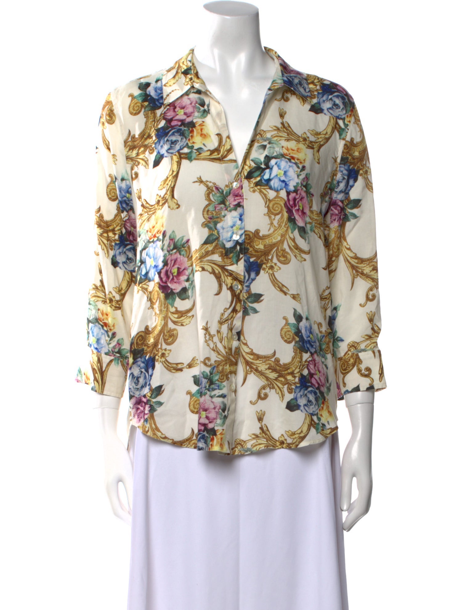 L'Agence Floral Print Three-Quarter Sleeve Blouse