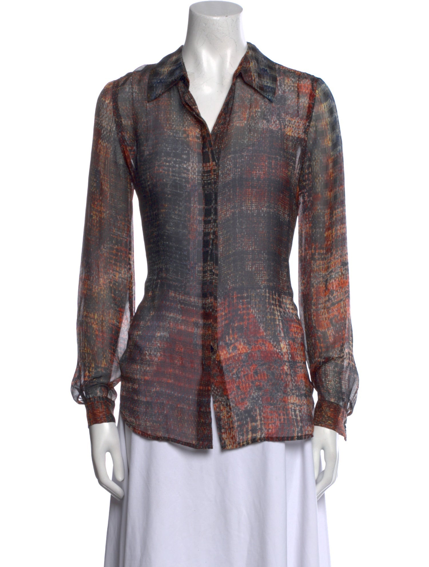 L'Agence Silk Plaid Print Button-Up Top