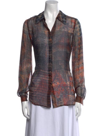 L'Agence Silk Plaid Print Button-Up Top