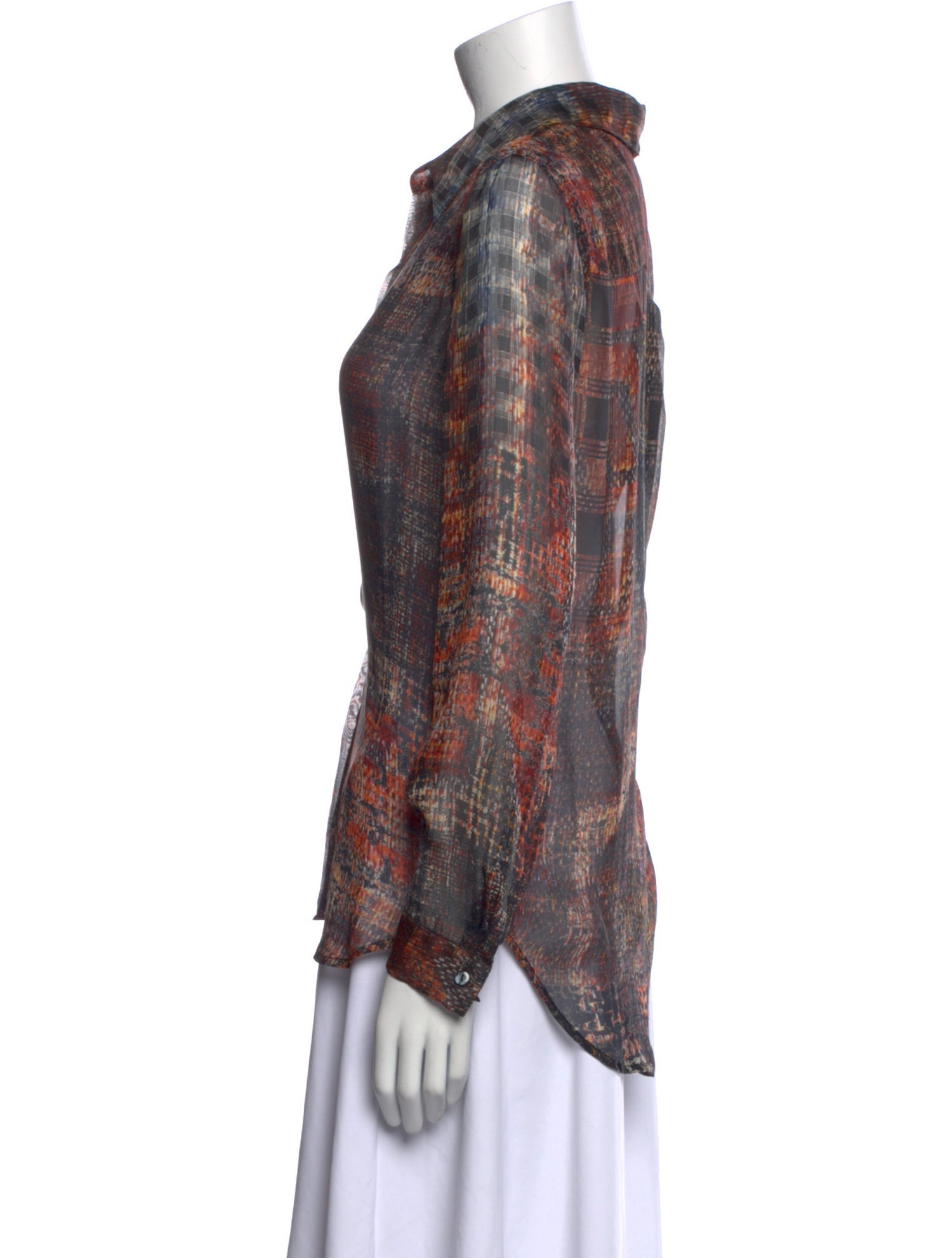 L'Agence Silk Plaid Print Button-Up Top