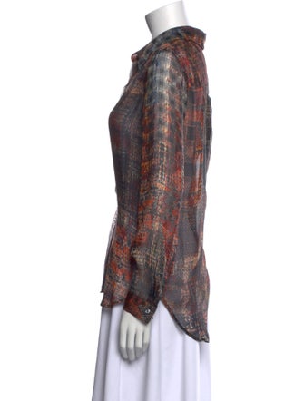 L'Agence Silk Plaid Print Button-Up Top