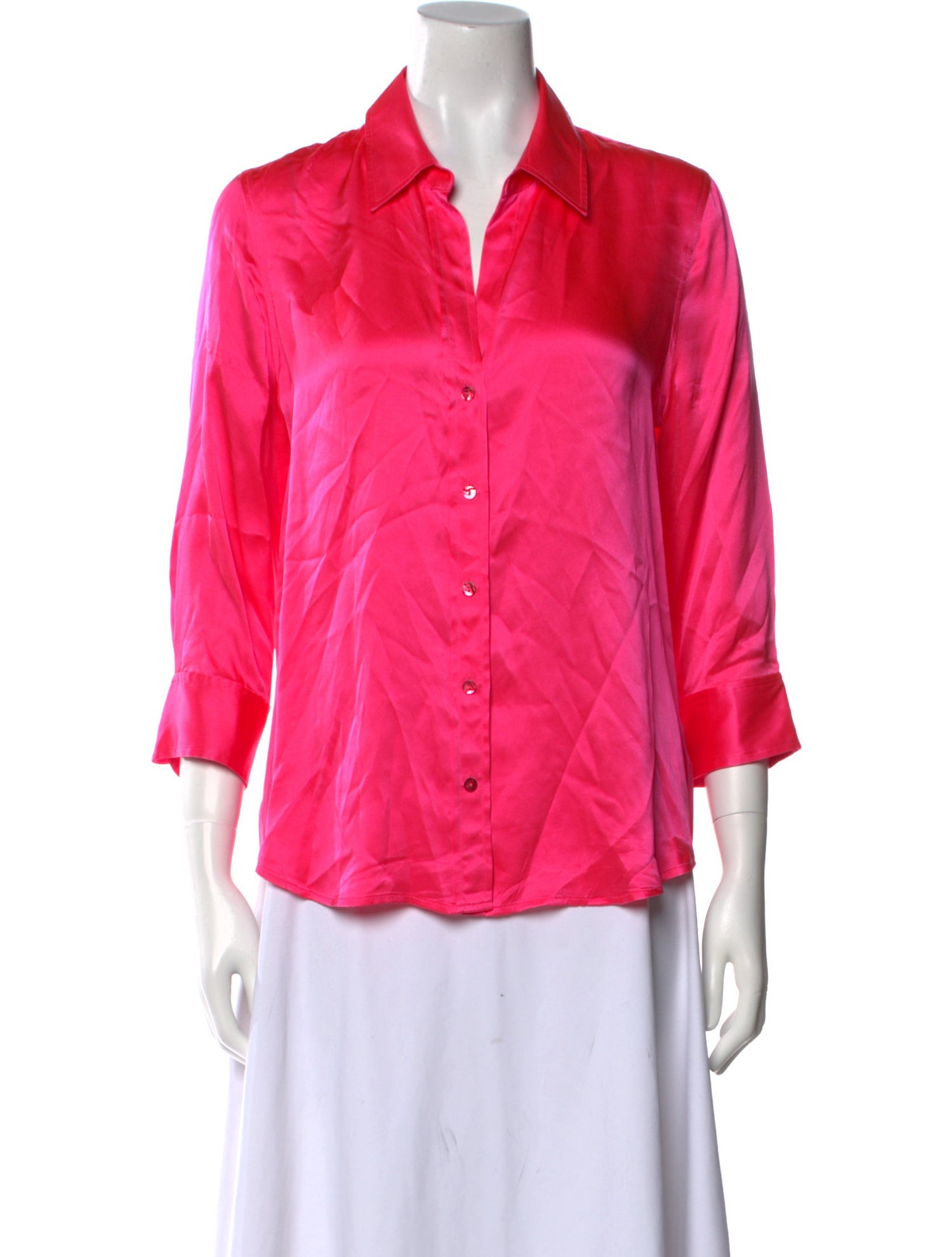 L'Agence Silk Three-Quarter Sleeve Button-Up Top