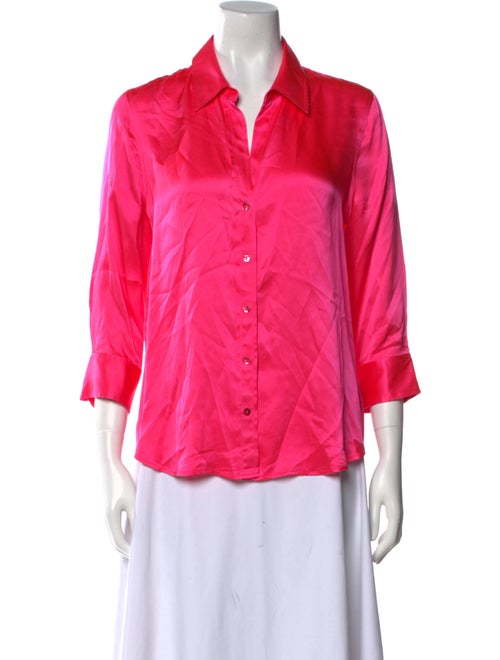 L'Agence Silk Three-Quarter Sleeve Button-Up Top
