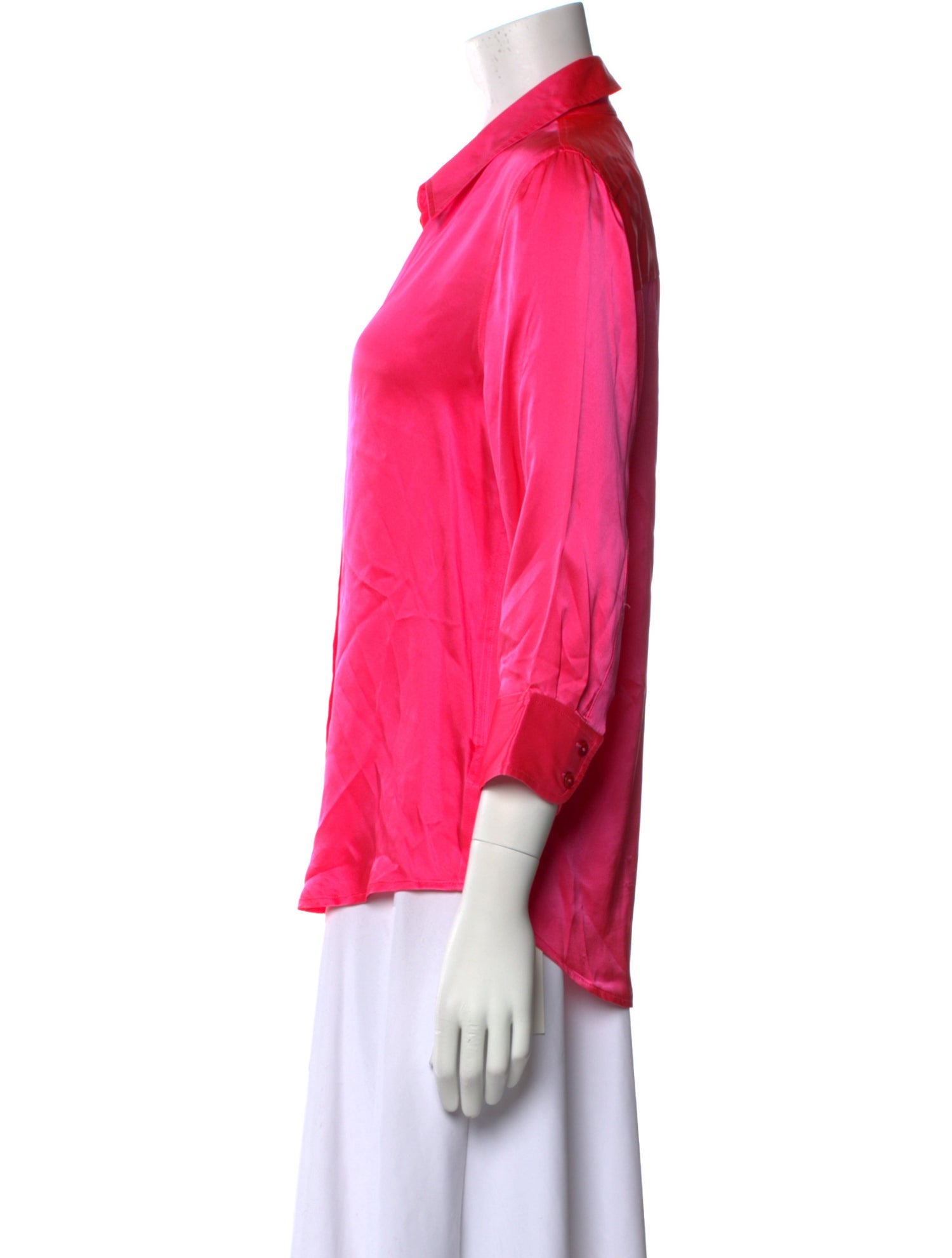 L'Agence Silk Three-Quarter Sleeve Button-Up Top