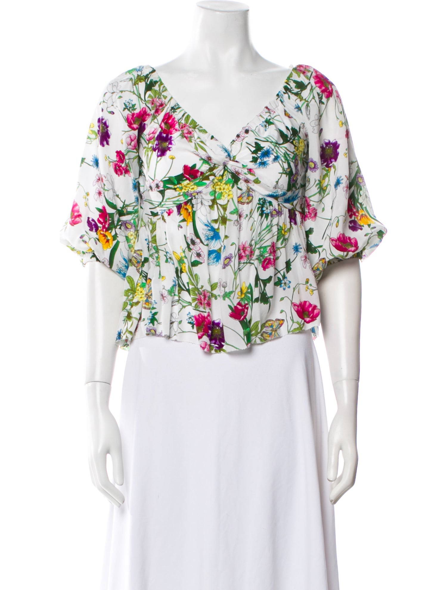 L'Agence Silk Floral Print Crop Top