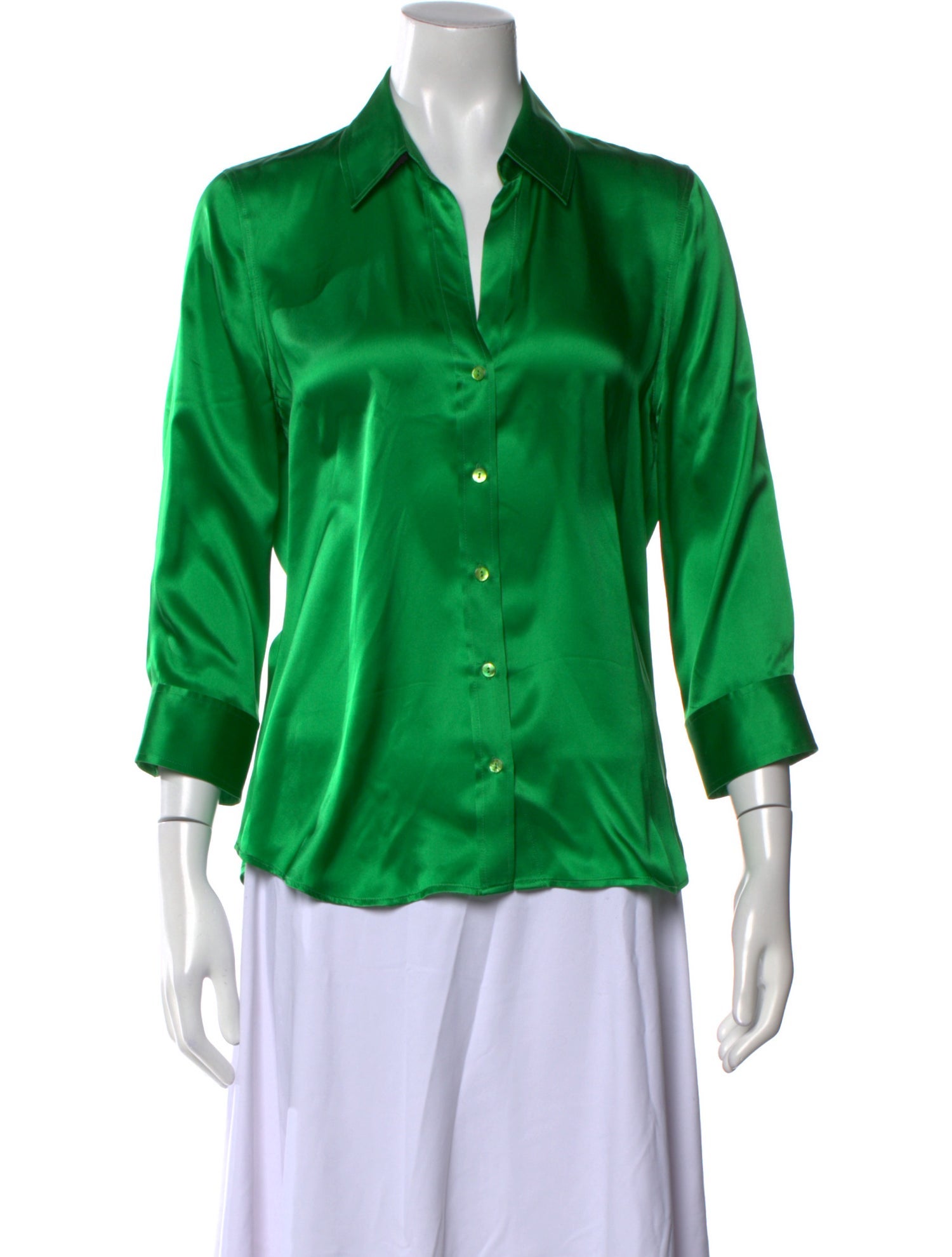 L'Agence Silk Three-Quarter Sleeve Button-Up Top