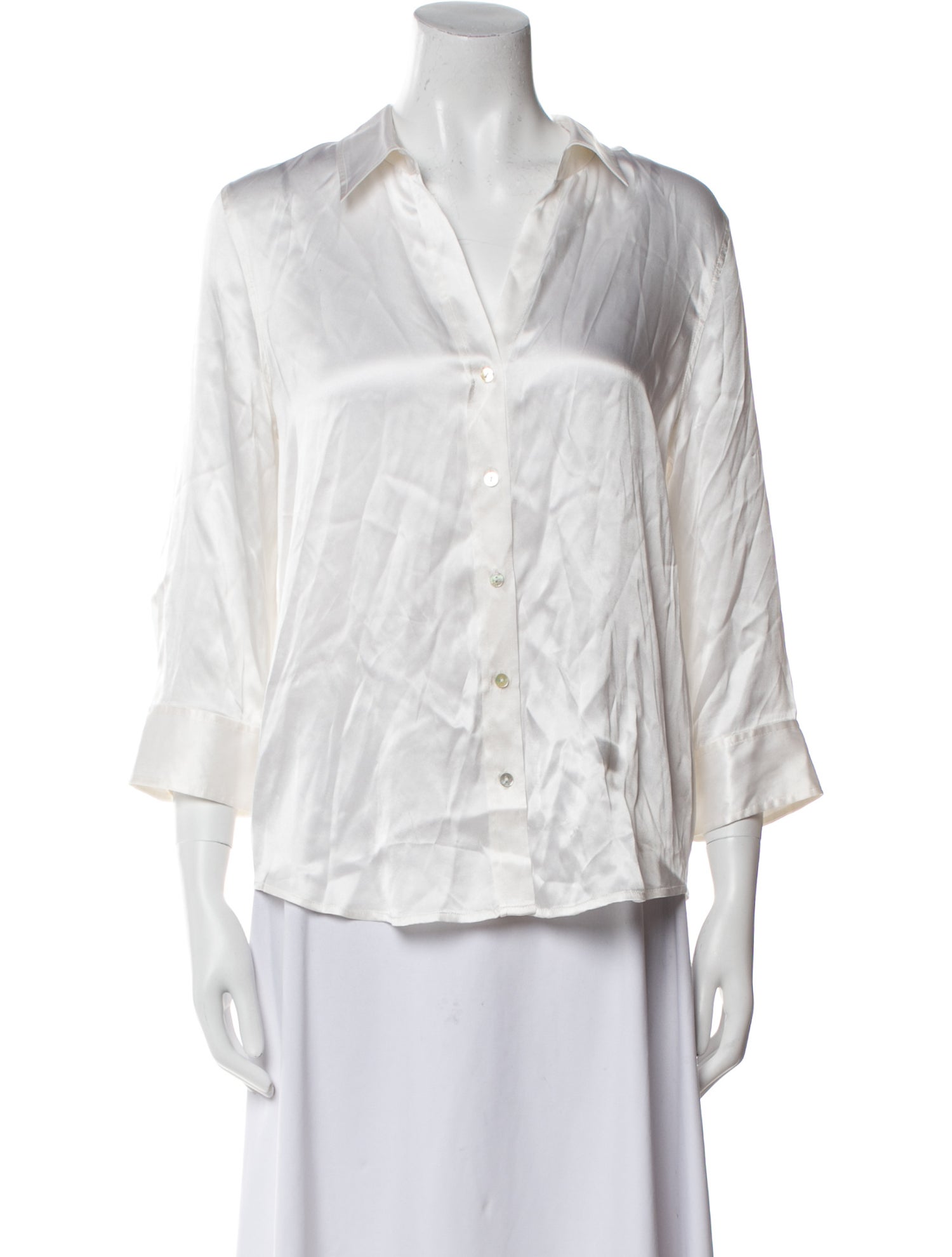 L'Agence Silk V-Neck Button-Up Top