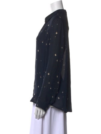 L'Agence Silk Graphic Print Button-Up Top