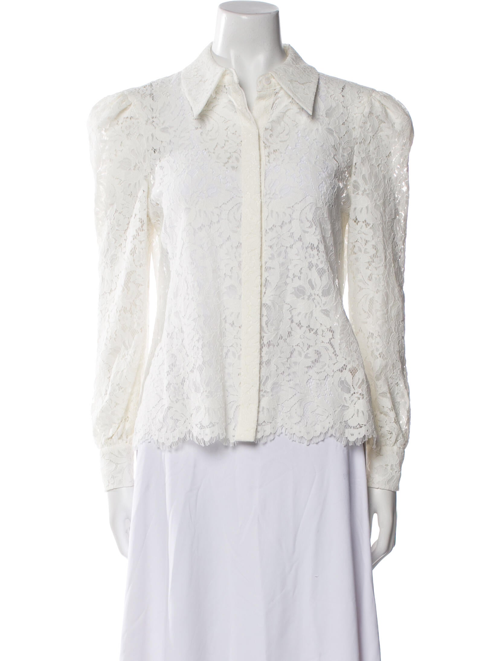 L'Agence Nylon Lace Pattern Button-Up Top