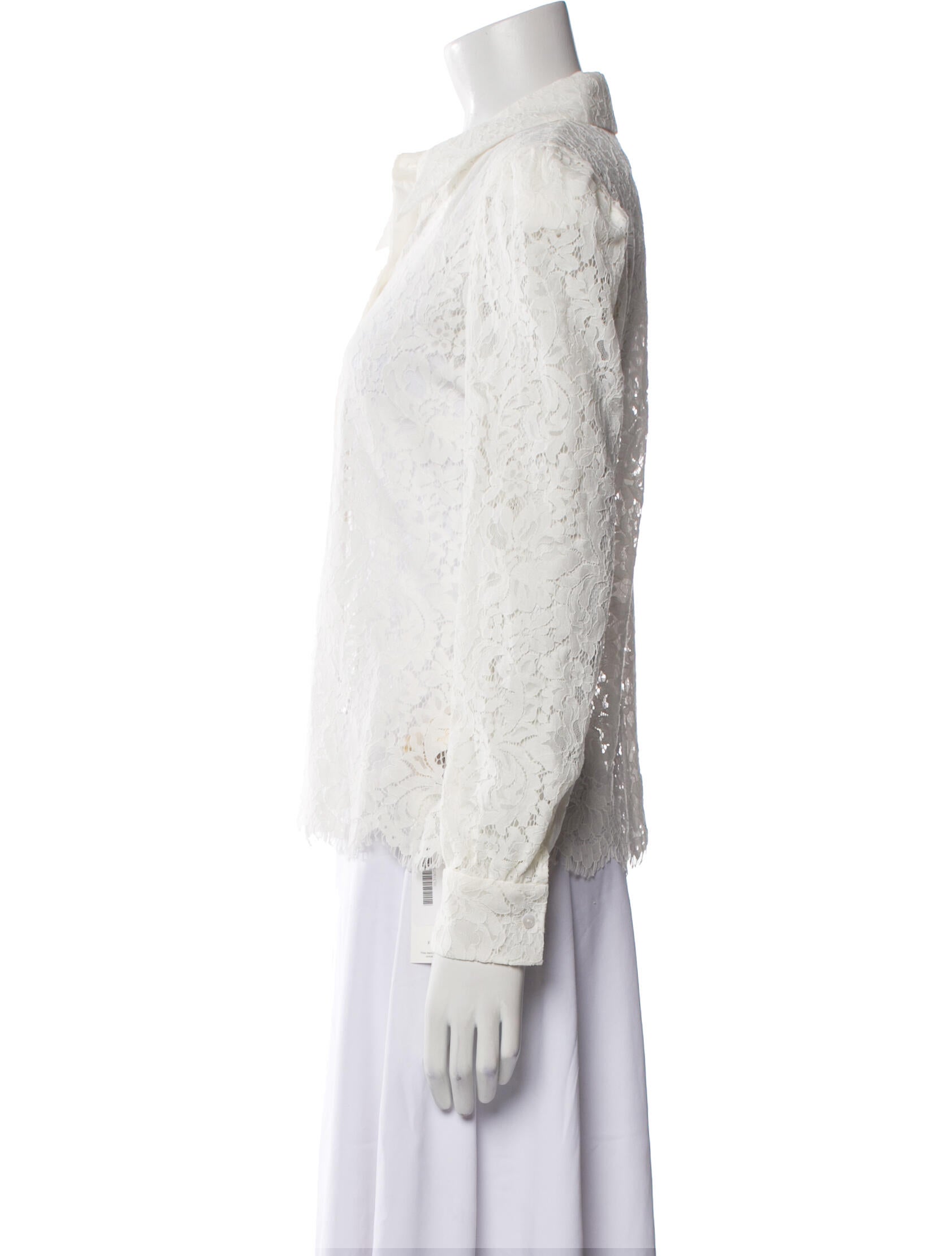 L'Agence Nylon Lace Pattern Button-Up Top