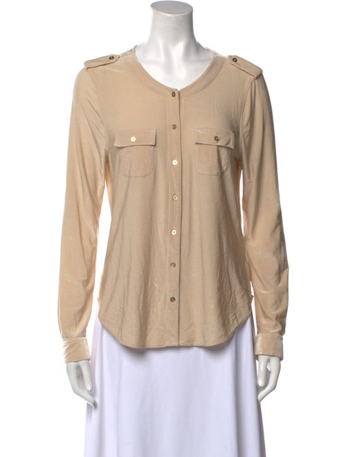 L'Agence Scoop Neck Long Sleeve Button-Up Top