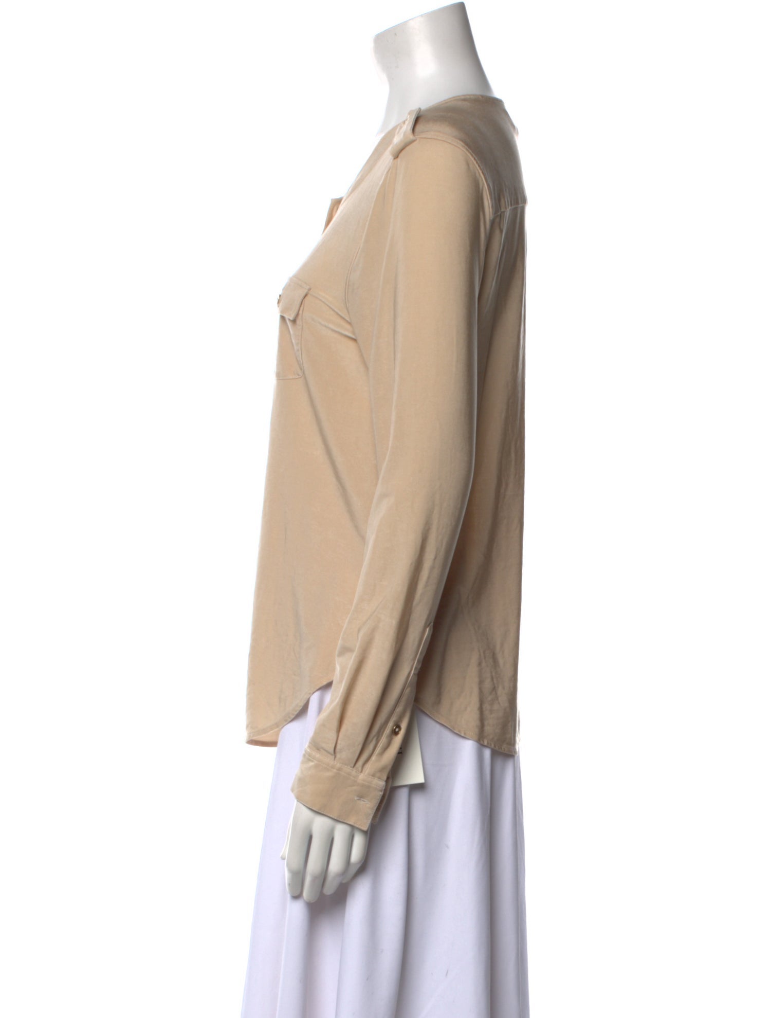 L'Agence Scoop Neck Long Sleeve Button-Up Top