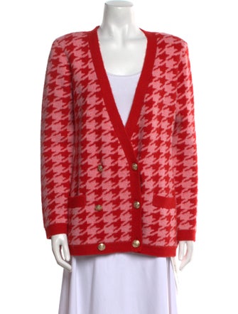 L'Agence Houndstooth Print V-Neck Sweater