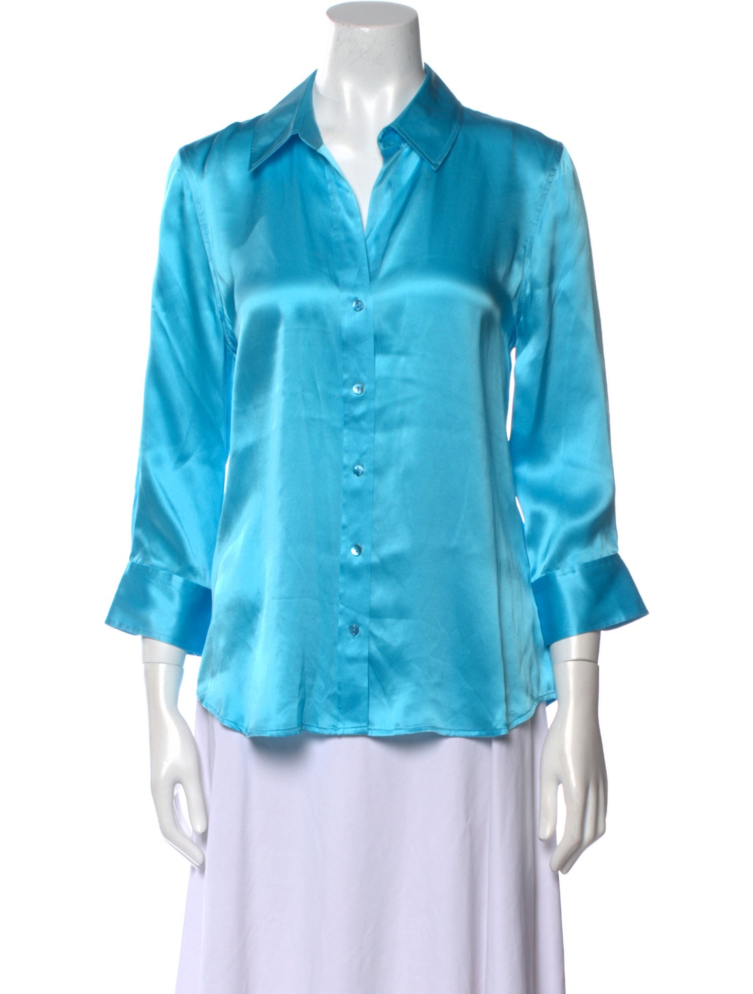 L'Agence Silk Three-Quarter Sleeve Button-Up Top