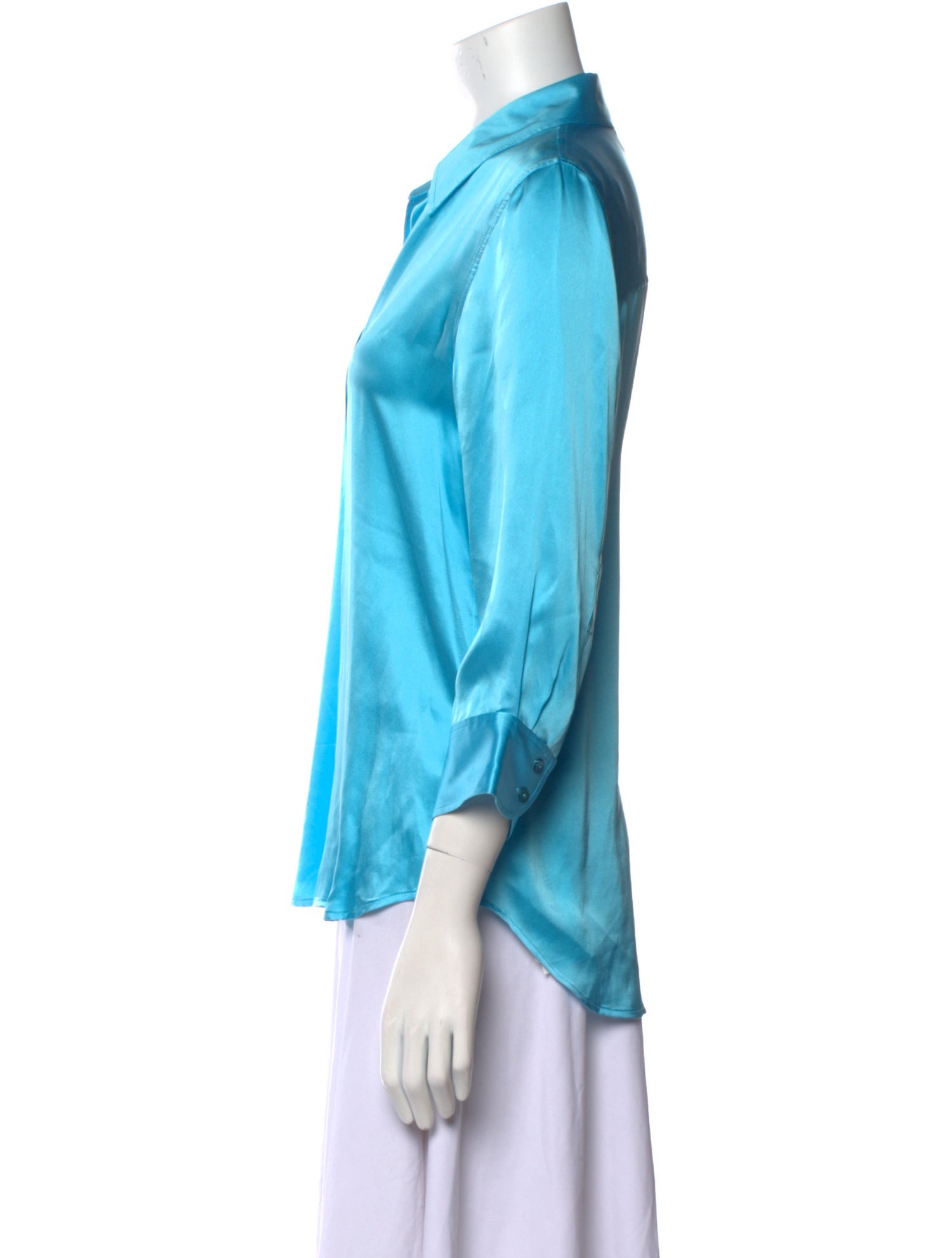 L'Agence Silk Three-Quarter Sleeve Button-Up Top