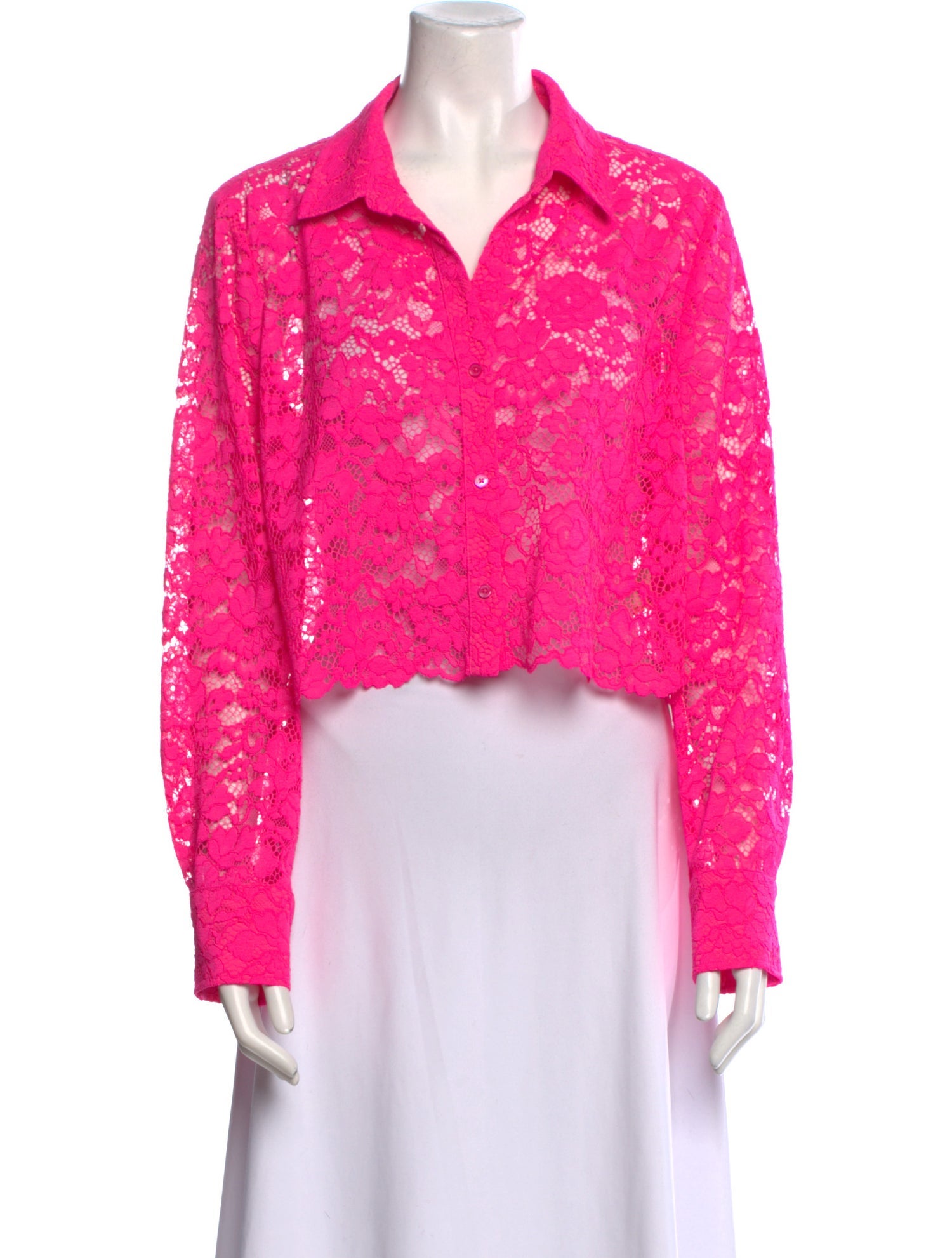 L'Agence Lace Pattern Long Sleeve Crop Top