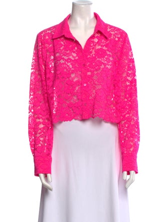 L'Agence Lace Pattern Long Sleeve Crop Top