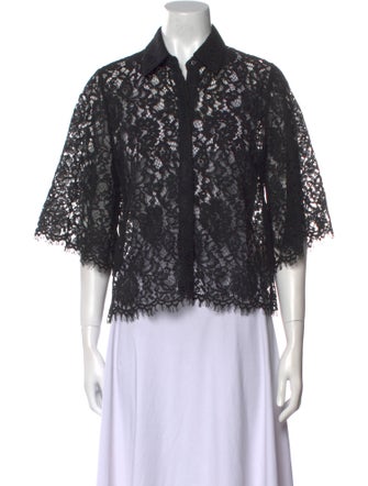 L'Agence Nylon Lace Pattern Button-Up Top