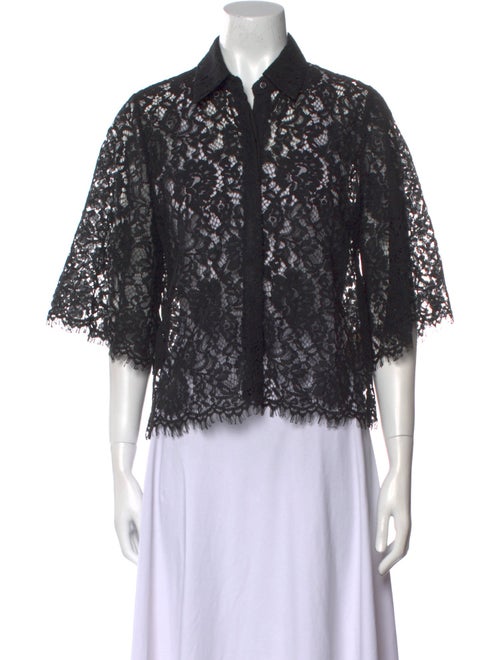 L'Agence Nylon Lace Pattern Button-Up Top