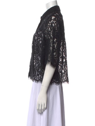 L'Agence Nylon Lace Pattern Button-Up Top