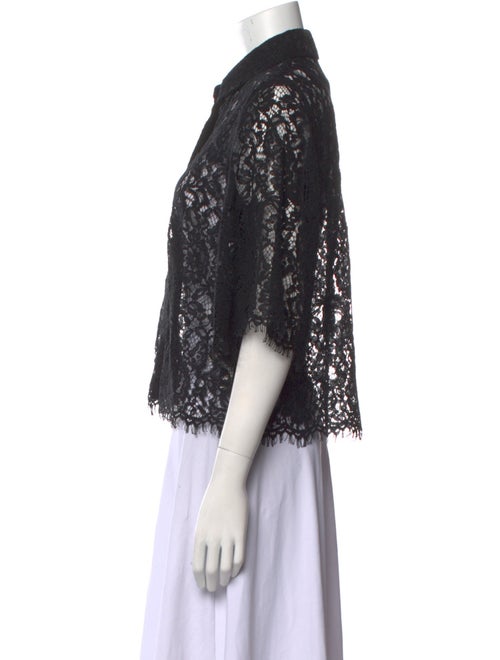 L'Agence Nylon Lace Pattern Button-Up Top