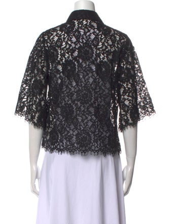 L'Agence Nylon Lace Pattern Button-Up Top