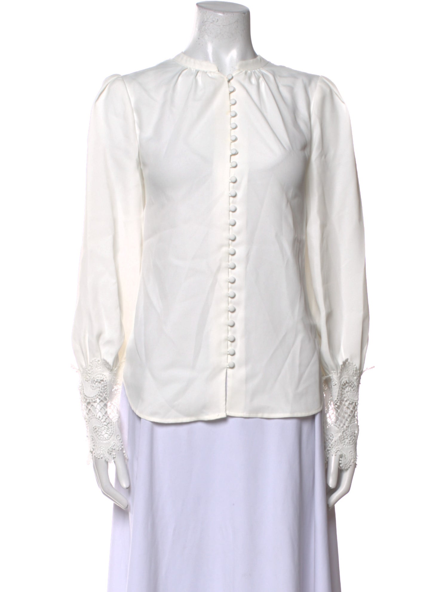 L'Agence Crew Neck Long Sleeve Button-Up Top