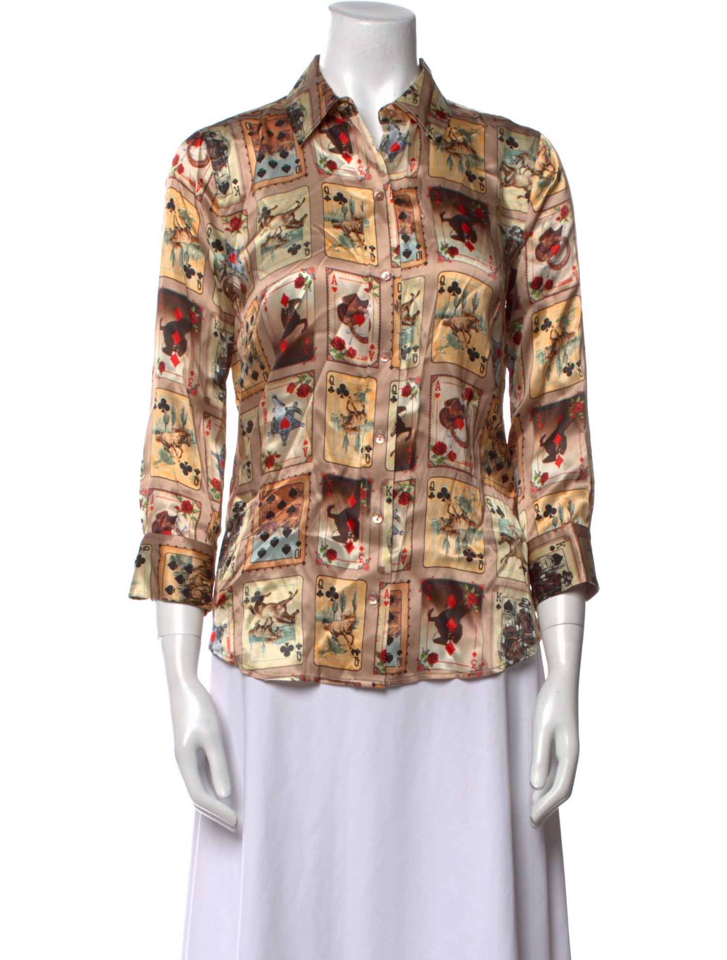 L'Agence Silk Printed Button-Up Top w/ Tags