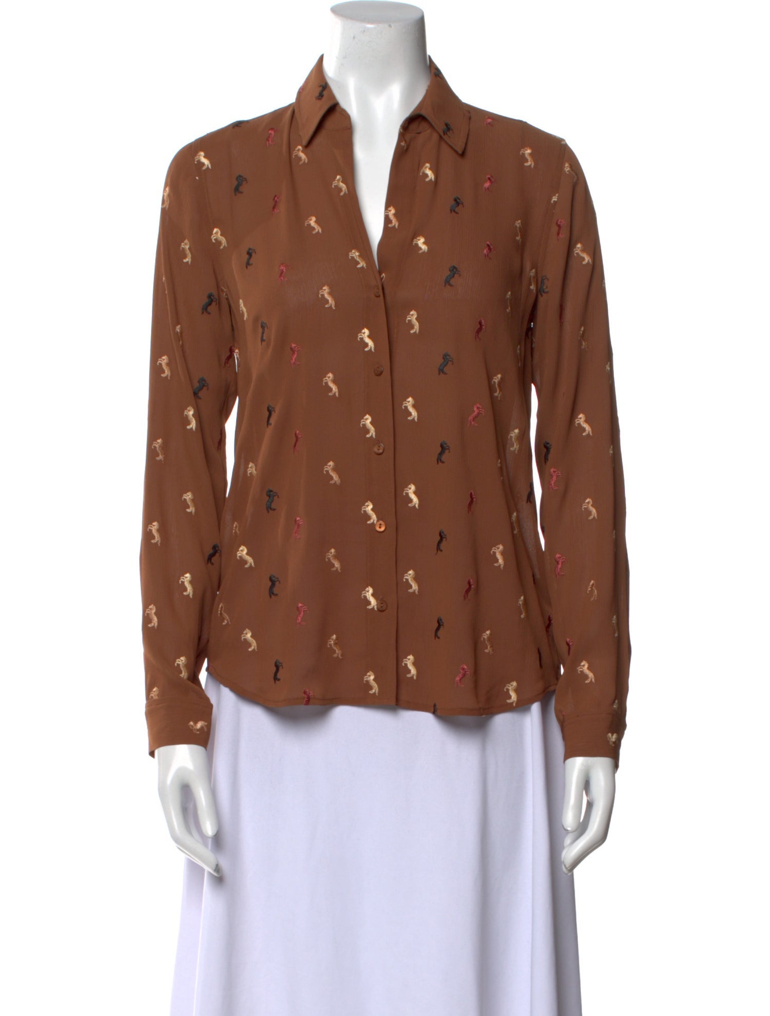 L'Agence Printed Long Sleeve Button-Up Top w/ Tags