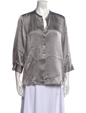 L'Agence Silk V-Neck Button-Up Top