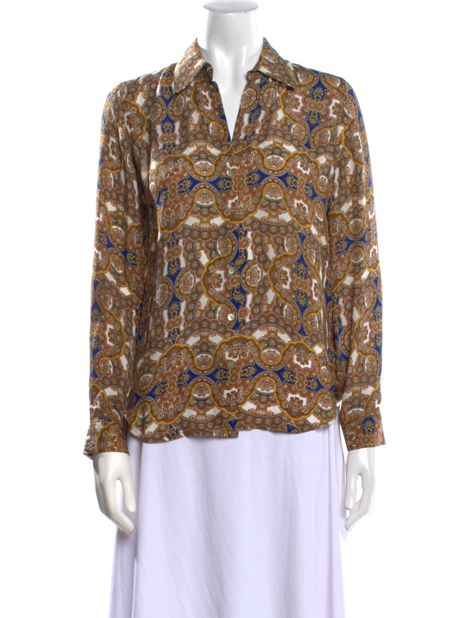 L'Agence Silk Printed Button-Up Top