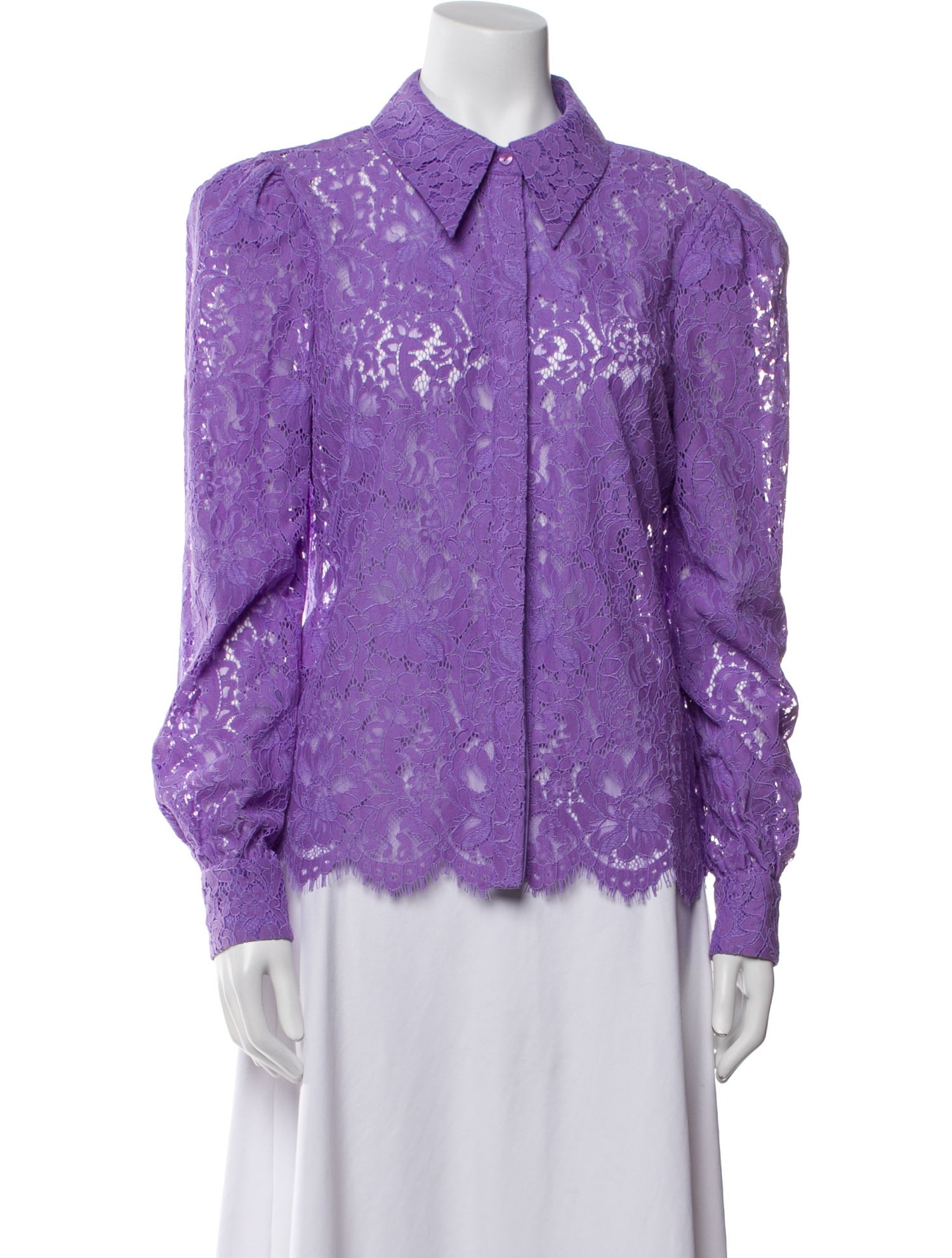 L'Agence Lace Pattern Long Sleeve Button-Up Top