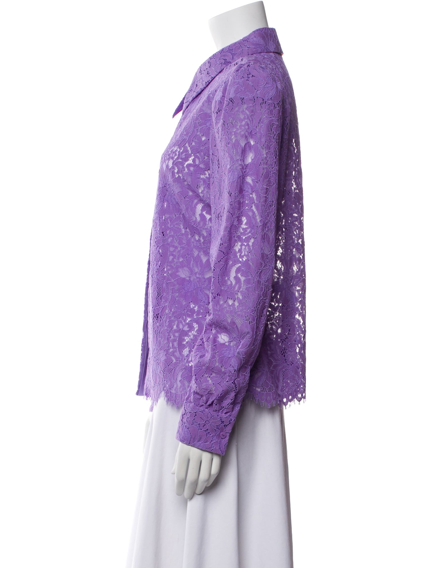 L'Agence Lace Pattern Long Sleeve Button-Up Top