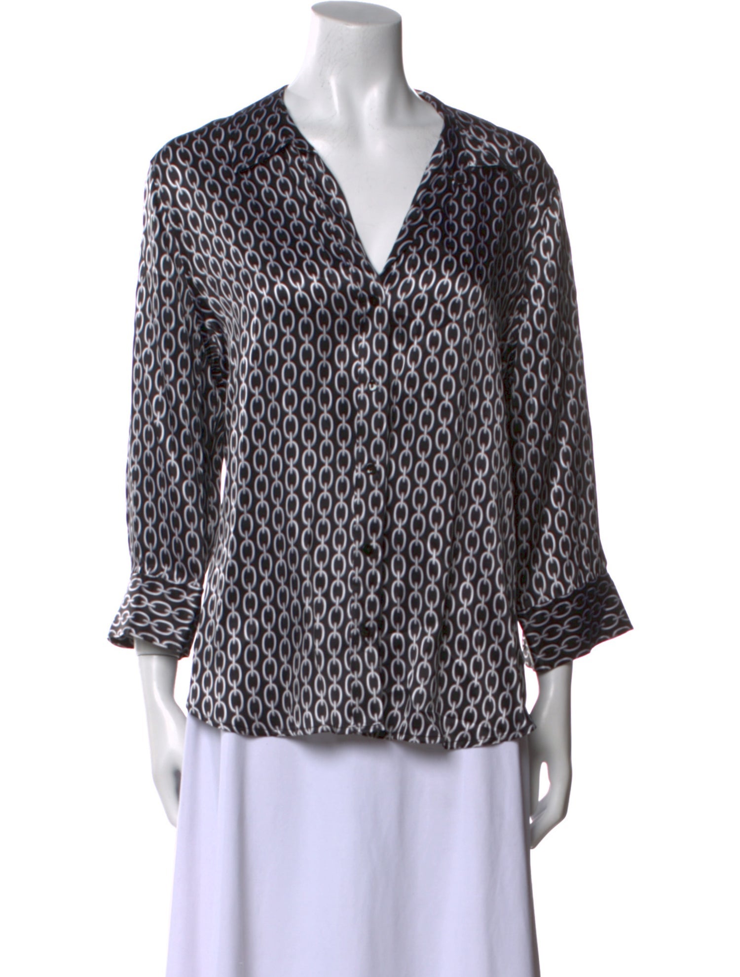 L'Agence Silk Printed Button-Up Top w/ Tags