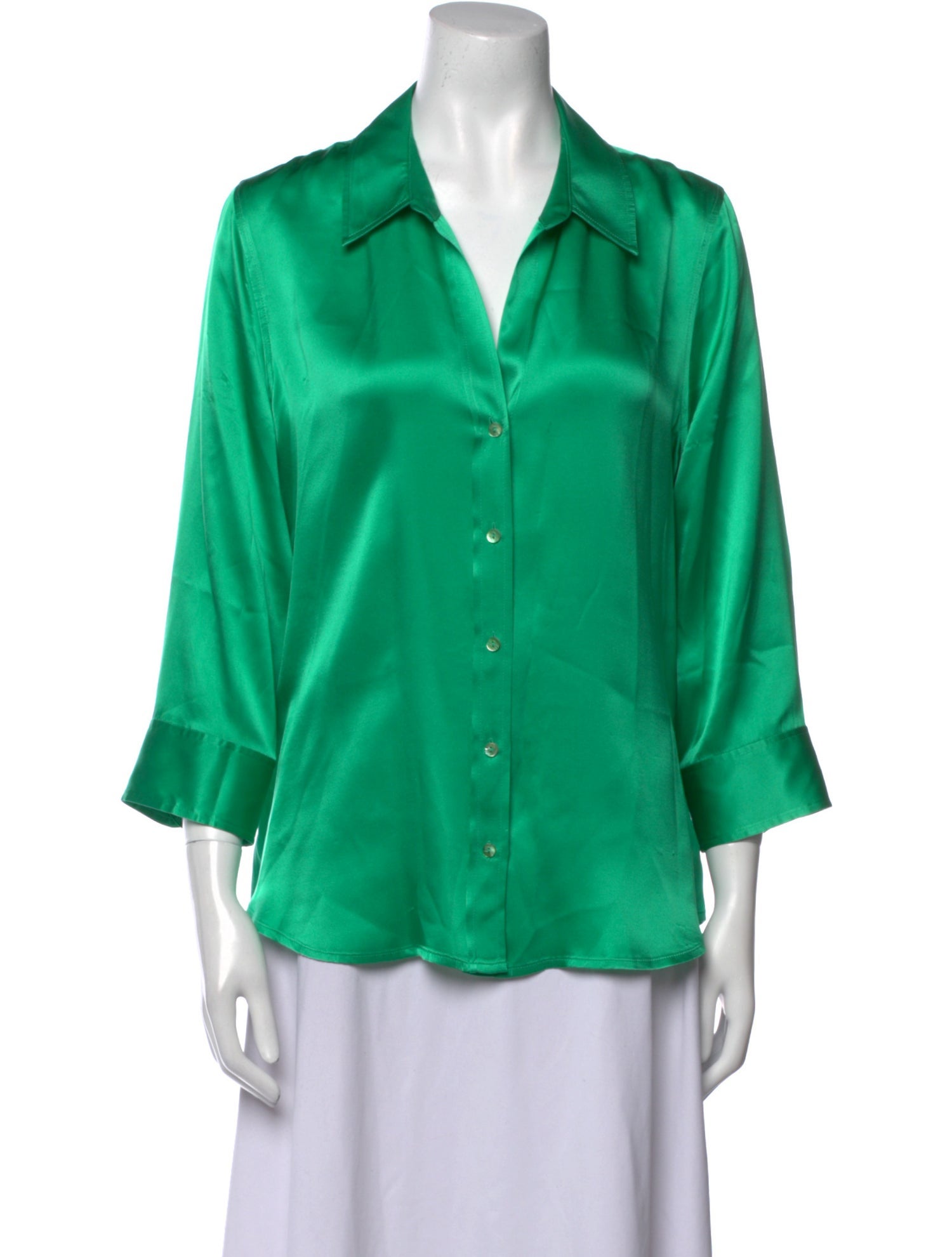 L'Agence Silk Three-Quarter Sleeve Button-Up Top