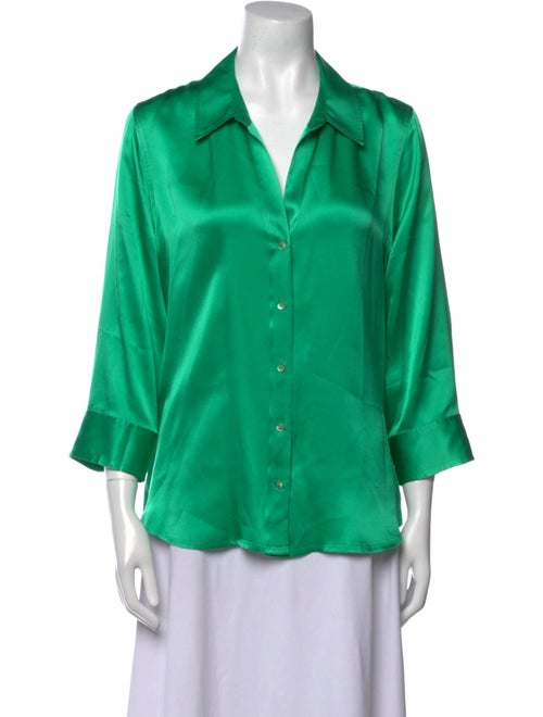 L'Agence Silk Three-Quarter Sleeve Button-Up Top