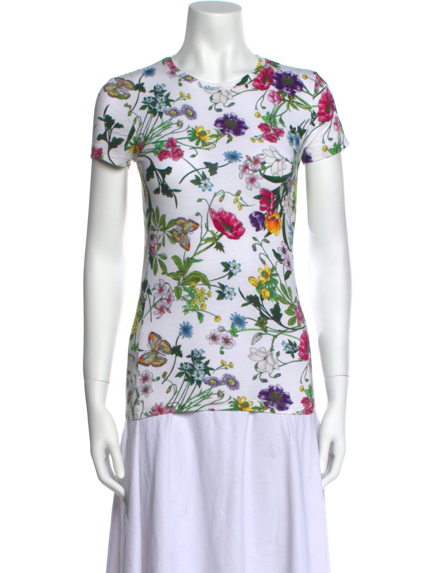 L'Agence Silk Floral Print T-Shirt