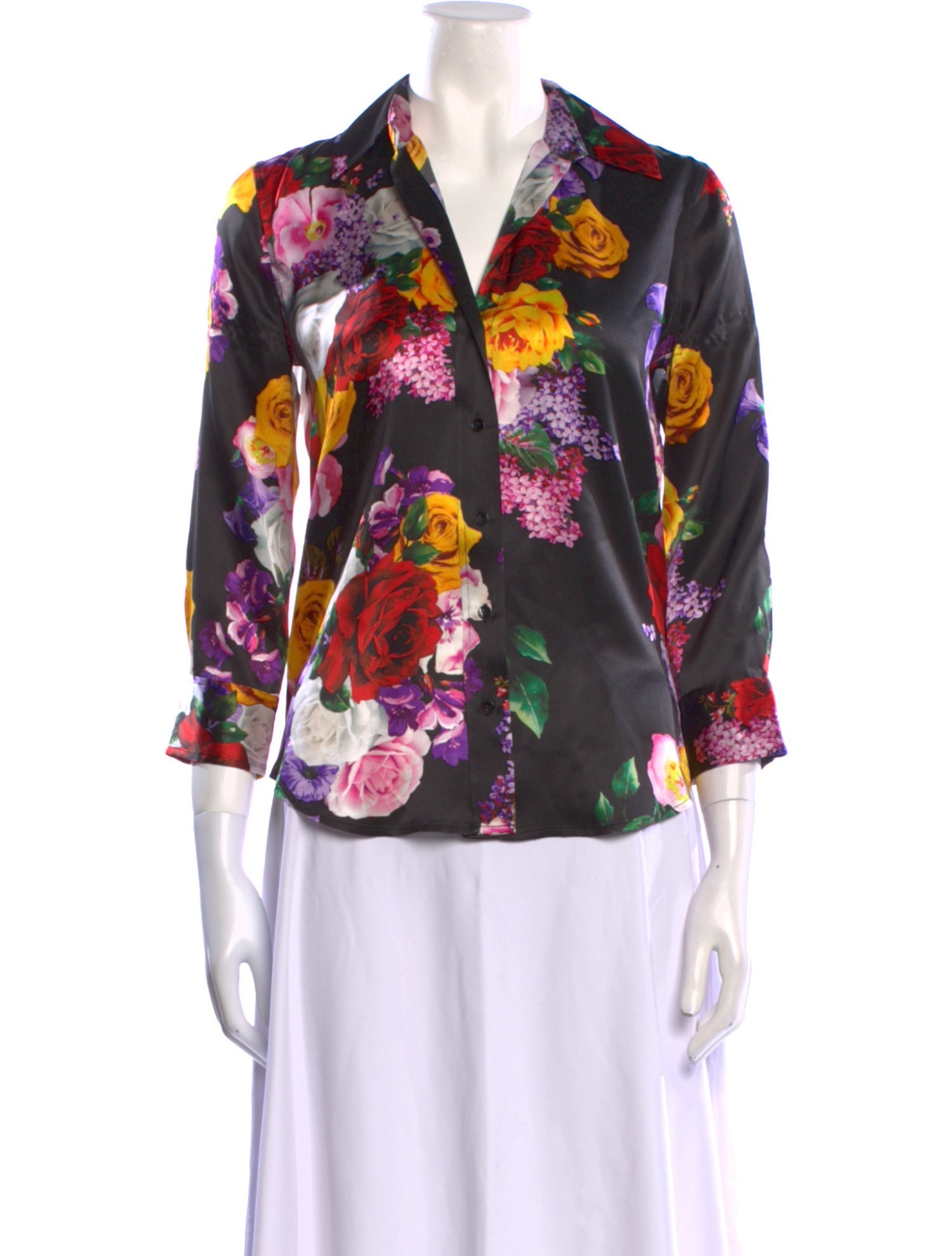 L'Agence Silk Floral Print Polo